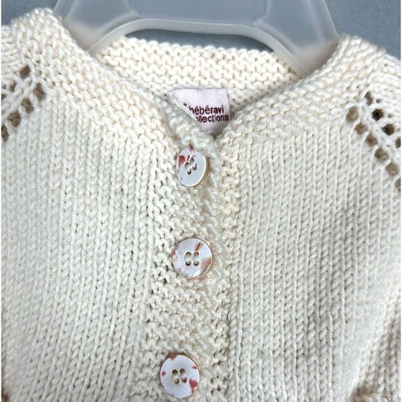 Baby Girl Knit Cardigan by Beberavi Merino Wool Cream Pom Pom Tie NWT 6 months - Picture 3 of 13